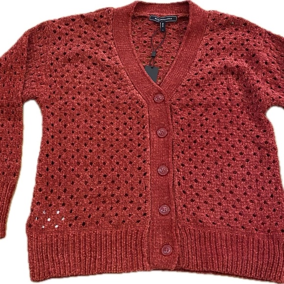 BCBG Women's Cardigan Red Sweater See through Cozy New size small - Picture 3 of 13